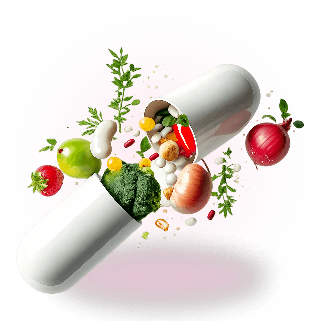Capsule remplie de fruits et légumes frais